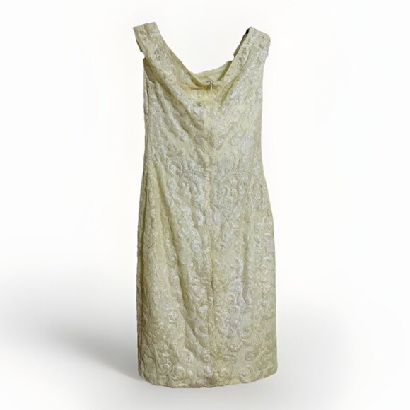 Lauren Ralph Lauren Metallic Ivory Sheath Dress Sz 10 AJ1002 Elegant Old Money - Picture 3 of 6